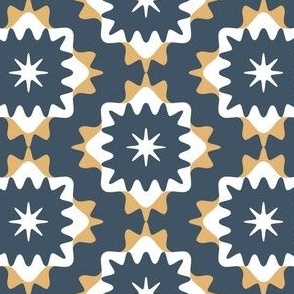 2,5x2,5 inch geometric star tiles in navy, yellow and white by art for joy lesja saramakova gajdosikova design