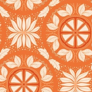 Medium Scale - Monochromatic Mediterranean Tiles - Orange and Cream