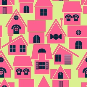 Medium bold lime and hot pink  houses by art for joy lesja saramakova gajdosikova design