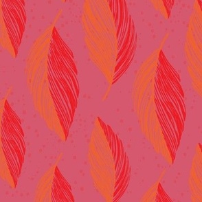 Small - Red and Orange Feather stripes on Hot Pink