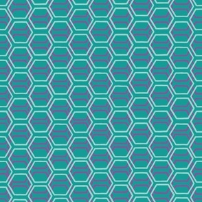 Small - Platinum Grey and Plum Purple Honeycomb Movement on Aqua Blue