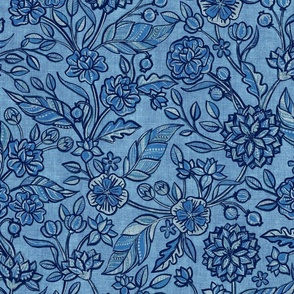 Textured Blue Denim Retro Floral Chintz - large