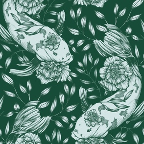 Green Koi Fish Wallpaper - Peel and Stick - The Wallberry