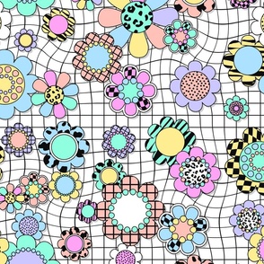 ABSTRACT FLORAL-RAINBOW GRID-PASTEL