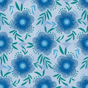 70s Scandi floral cobalt blue