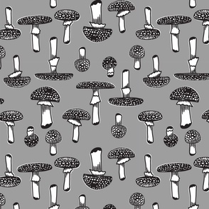 large - mushrooms in black and white on grey