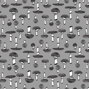medium - mushrooms in black and white on grey