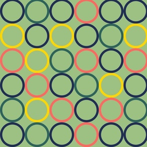 Random yellow, navy, green and coral pink circles - Large scale
