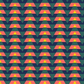 Striped triangles in navy, coral pink, yellow and emerald green - Large scale