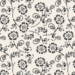 flowers cream and black damask