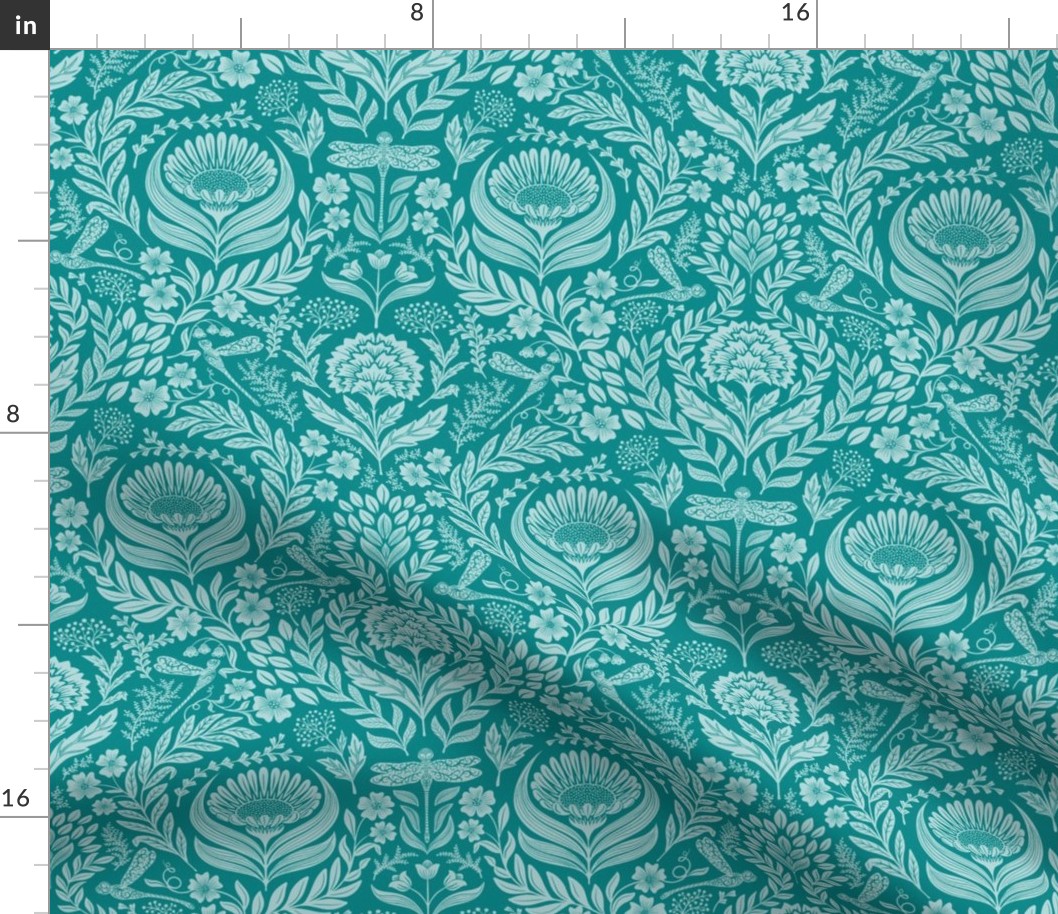 Ultra steady damask - PANTONE 6139 C (#008587 and #BCD9D9) - 14in.