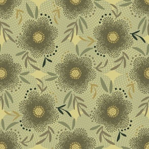 70s Scandi floral khaki green