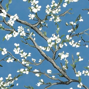 Vincent van Gogh - Branches of an Almond Tree in Blossom -  Cornflower Blue Wallpaper