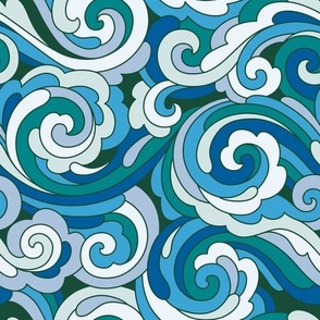 Teal Waves. Pantone Ultra-Steady Wallpaper.
