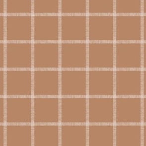 Small | Simple Geometric check plaid grid with white stripped lines crossover checkerboard on earthy terracotta orange in Modern Minimalistic Country Chic Aesthetic for Upholstery, Wallpaper & Scandinavian Home Décor with Neutral Color Palette