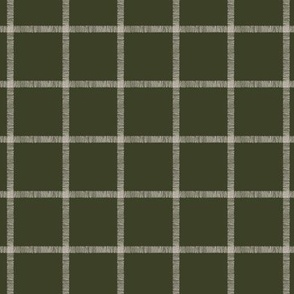 Small | Simple Geometric check plaid grid with white stripped lines crossover checkerboard on earthy dark green in Modern Minimalistic Country Chic Aesthetic for Upholstery, Wallpaper & Scandinavian Home Décor with Neutral Color Palette
