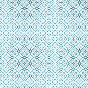 Del Mar Moroccan Tile - Green // 5x5 inch scale // blue emerald teal mint moroccan tile design fabric by @annhurleydesign 