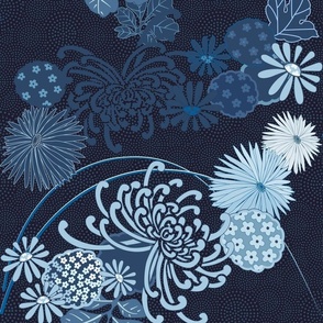 Navy Blue Japanese Hasegawa Chrysanthemums