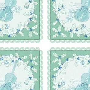 holiday cocktail napkins - delft violins - mint