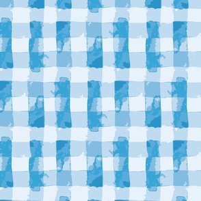 Painted Watercolor Gingham - Checks - Azure Blue