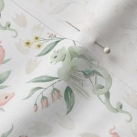 Watercolor Flight of Fantasy Hummingbird Green & Rose Pink Feather Dragon // Forest Floral & Berries // Small 