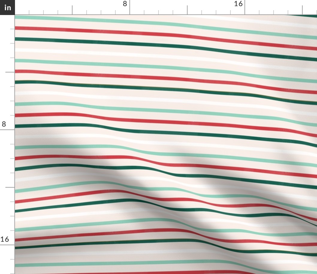 Medium | Christmas crimson red, green and white stripes on light pink, medium scale