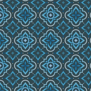Del Mar Moroccan Tile - Dark Blue // 10x10 inch scale // blue emerald teal mint moroccan tile design fabric by @annhurleydesign 