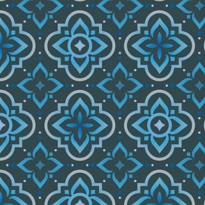 Del Mar Moroccan Tile - Dark Blue // 14x14 inch scale // blue emerald teal mint moroccan tile design fabric by @annhurleydesign 