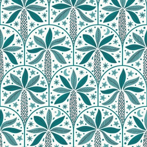 Palm Tree (Large) Green on Cream - Tropical Moon and Stars Scallop Fan