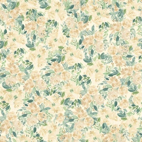 Medium Watercolor Flowers Muted Colors of Blue and Cream Background