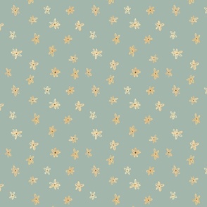 Small Yellow Daisies Muted Steel Blue, Watercolor flowers, modern farmhouse nursery wallpaper