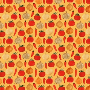 Medium Scale "Gathered Garden" in Brandywine – Tomato, Pepper, and Onion Pattern