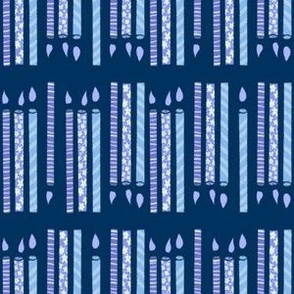 Let’s Party handdrawn pattern birthday celebration candle stripes in two directions, blue and lilac hues on midnight blue  6” repeat