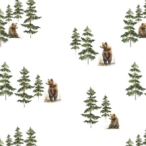Bears 16x16 Watercolor trees and bears// nursery// boys//baby