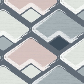 (XL) horizontal rhombus in grey, puce pink and linen white with texture on dark grey