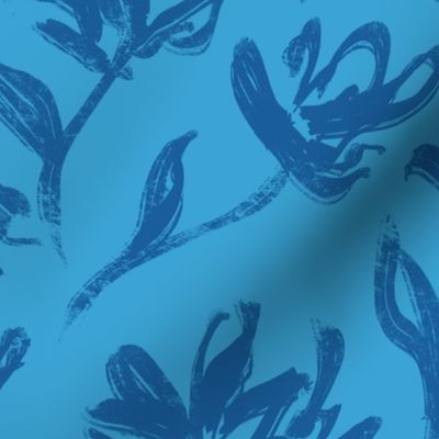 Painterly flowers with blue ocean colors (large wallpaper size version)