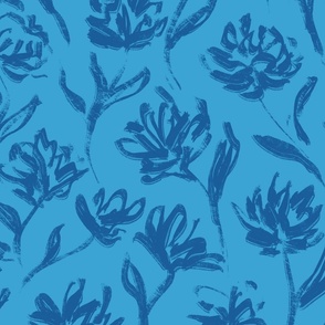 Painterly flowers with blue ocean colors (large wallpaper size version)