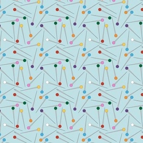 Scattered Sewing Pins and Needles Light Blue- Small Print