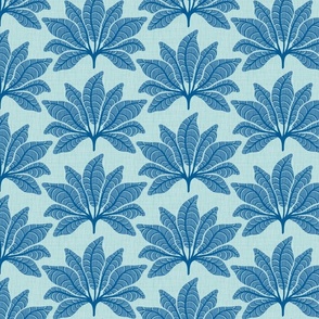 Leafy Fans - Medium - Pantone Blue - Linen Texture
