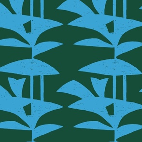 Modern Geometric Striped Floral in Blue & Green