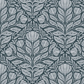 Moody Victorian Floral Damask - Pantone Ultra-Steady - blue on blue - medium