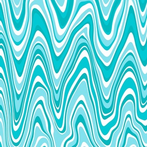 Psychedelich Waves- Retro Trippy Waves- Vintage 70s- Bright Turquoise Blue- Water Ripples- Horizontal Wave- Large