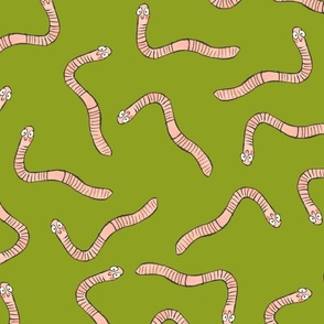 Large - Earthworms on Green - Garden Buddies Collection