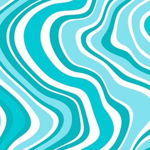 Psychedelich Waves- Retro Trippy Waves- Vintage 70s- Bright Turquoise Blue- Water Ripples- Vertical Wave- Extra Large