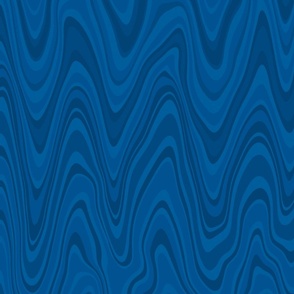Psychedelich Waves- Retro Trippy Waves- Vintage 70s- Pantone Ultra-Steady- Saturated Blue- Cobalt Blue- Denim Blue- Horizontal Wave- Large