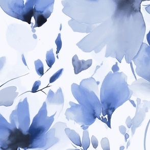 Loose Abstract Watercolor Floral Pattern In Pastel Shades Of Blue