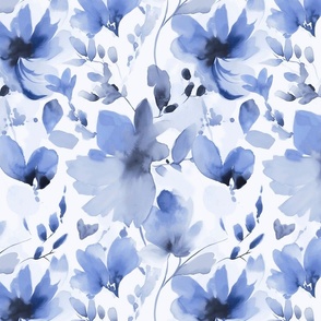 Loose Abstract Watercolor Floral Pattern In Pastel Shades Of Blue Smaller Scale