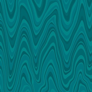 Psychedelich Waves- Retro Trippy Waves- Vintage 70s- Pantone Ultra-Steady- Saturated Green- Blue- Turquoise- DarkTeal- Horizontal Wave- Large