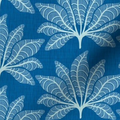 Leafy Fans - Medium - Pantone Dark Blue - Linen texture
