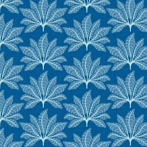 Leafy Fans - Medium - Pantone Dark Blue - Linen texture